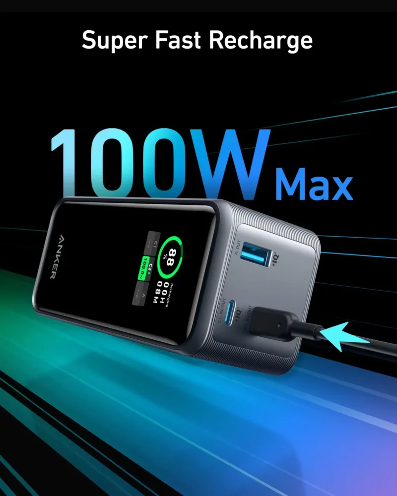 Anker Prime Power Bank A133601, 20,000mAh Portable Charger with 200W Output, Smart Digital Display, 2 USB-C and 1 USB-A Port Compatible with iPhone 15/14 Series, Samsung, Dell, and More - Image 6