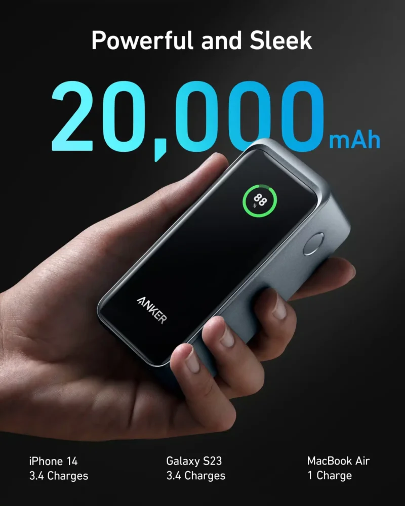 Anker Prime Power Bank A133601, 20,000mAh Portable Charger with 200W Output, Smart Digital Display, 2 USB-C and 1 USB-A Port Compatible with iPhone 15/14 Series, Samsung, Dell, and More - Image 5