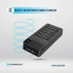 Powerology 2500W 6 AC Power Strip with Built-In Retractable Cables - Black - Image 14