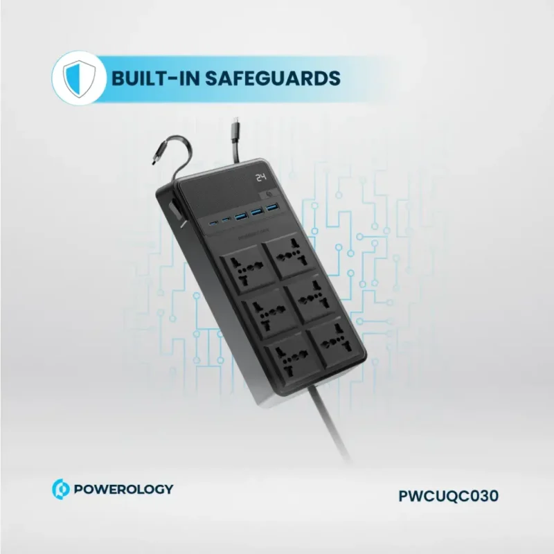 Powerology 2500W 6 AC Power Strip with Built-In Retractable Cables - Black - Image 13