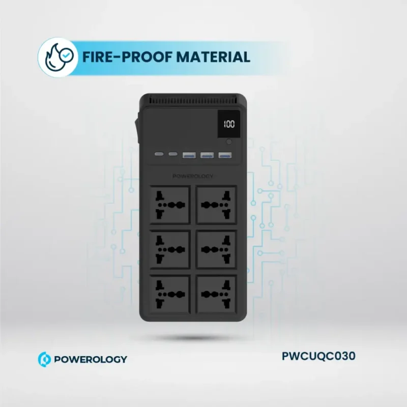 Powerology 2500W 6 AC Power Strip with Built-In Retractable Cables - Black - Image 12