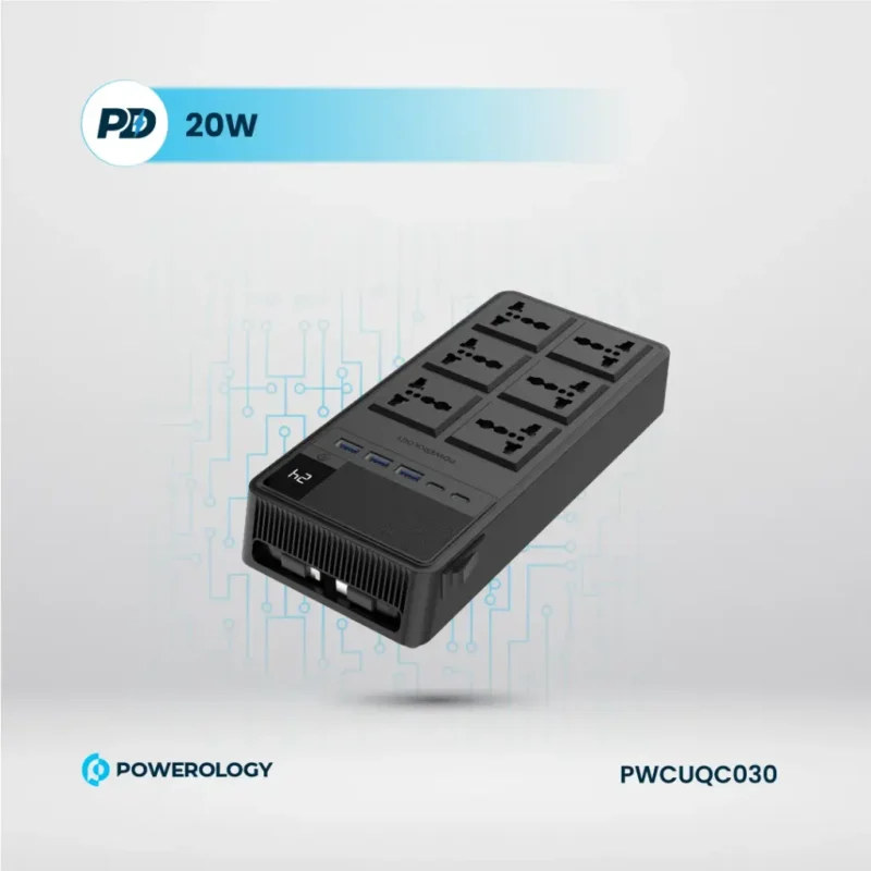 Powerology 2500W 6 AC Power Strip with Built-In Retractable Cables - Black - Image 10