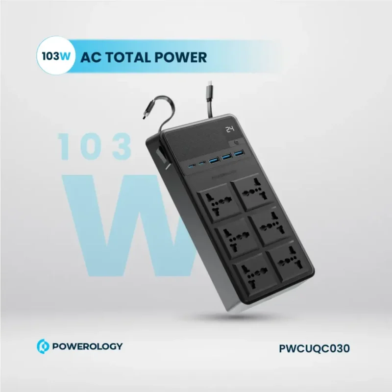 Powerology 2500W 6 AC Power Strip with Built-In Retractable Cables - Black - Image 8