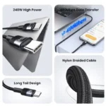 USAMS 240w Type C to Type C Aluminum Data Cable - Image 6