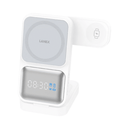 LANEX LW16 3-in-1 Wireless Charger 15W Fast Charging with Clock Display
